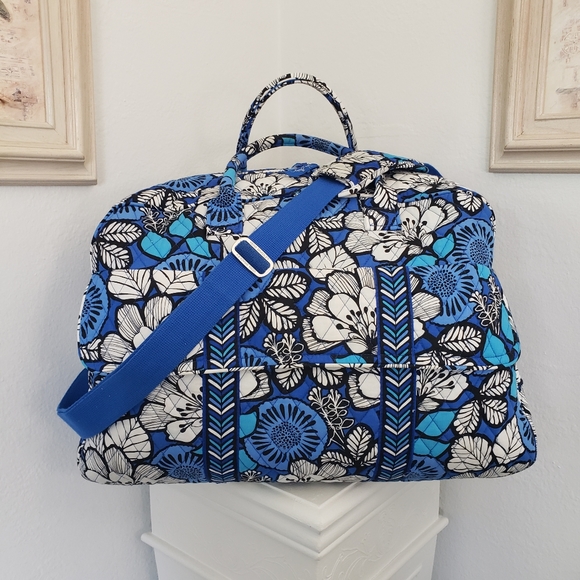 Vera Bradley Handbags - Vera Bradley Blue Bayou HUGE Duffel purse bag Royal Blue Black white NWOT